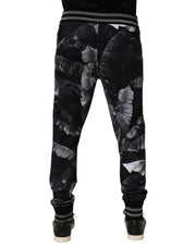 Dolce & Gabbana Black Banana Leaf Cotton Jogger Trouser Pants