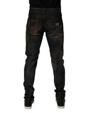 Dolce & Gabbana Black Cotton Skinny Tattered Men Denim Jeans