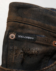 Dolce & Gabbana Black Cotton Skinny Tattered Men Denim Jeans