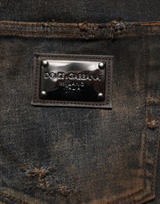 Dolce & Gabbana Black Cotton Skinny Tattered Men Denim Jeans