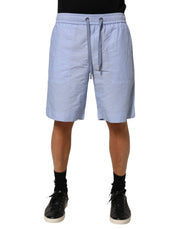 Dolce & Gabbana Light Blue Linen Mid Waist Men Bermuda Shorts