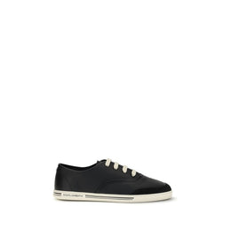 Dolce & Gabbana Black Calf Leather Bos Taurus Low Top Sneakers