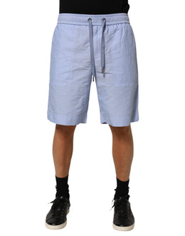 Dolce & Gabbana Light Blue Linen Mid Waist Men Bermuda Shorts