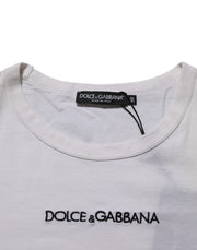 Dolce & Gabbana White Logo Print Cotton Crew Neck Men T-shirt