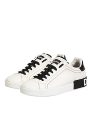 Dolce & Gabbana White Black Leather Low Top Sneaker Shoes