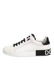 Dolce & Gabbana White Black Leather Low Top Sneaker Shoes