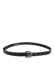 GF Ferre Black Leather Slim Gold Tone Buckle Waist Men Belt