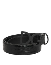 Dolce & Gabbana Black Exotic Leather Metal Logo Buckle Belt