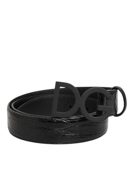 Dolce & Gabbana Black Exotic Leather Metal Logo Buckle Belt