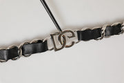 Dolce & Gabbana Black Leather Silver Chain Bag Accessory Shoulder Strap