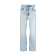 7FOR Light Blue Cotton Straight-Leg Jeans