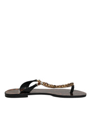 Dolce & Gabbana Black Crystals Flats Sandals Beachwear Shoes