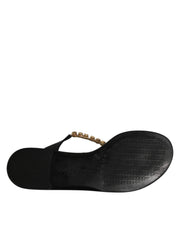 Dolce & Gabbana Black Crystals Flats Sandals Beachwear Shoes