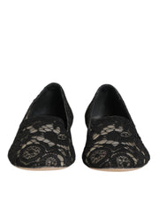 Dolce & Gabbana Black Taormina Lace Slip On Flats Shoes