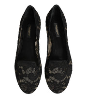 Dolce & Gabbana Black Taormina Lace Slip On Flats Shoes