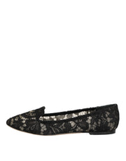 Dolce & Gabbana Black Taormina Lace Slip On Flats Shoes