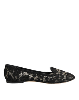 Dolce & Gabbana Black Taormina Lace Slip On Flats Shoes