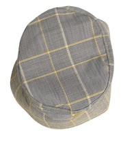 Dolce & Gabbana Gray Yellow Wool Blend Plaid Bucket Cap Men Hat