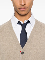 Thom Browne Shetland Wool 4-Bar Relaxed Fit V Neck Cardigan