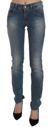 John Galliano Blue Washed Mid Waist Skinny Casual Denim Pants