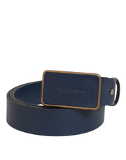Dolce & Gabbana Blue Leather Classic Metal Logo Buckle Belt
