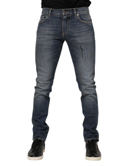 Dolce & Gabbana Blue Washed Cotton Skinny Men Denim Jeans