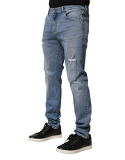 Dolce & Gabbana Blue Distressed Cotton Slim Men Denim Jeans