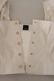 PINKO White Square Neck Button Down Crop Blouse