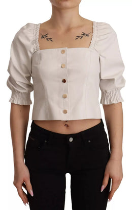 PINKO White Square Neck Button Down Crop Blouse