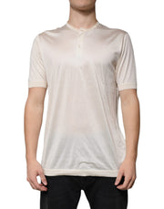 Dolce & Gabbana Off White Silk Henley Short Sleeves T-Shirt
