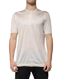 Dolce & Gabbana Off White Silk Henley Short Sleeves T-Shirt