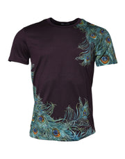 Dolce & Gabbana Violet Peacock Feather Men Crew Neck T-Shirt
