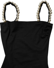 Dolce & Gabbana Black Faux Pearl Cotton Sheath Mini Dress
