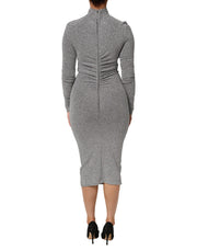 Dolce & Gabbana Gray Nylon Bodycon Sheath Long Sleeves Dress