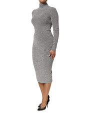 Dolce & Gabbana Gray Nylon Bodycon Sheath Long Sleeves Dress