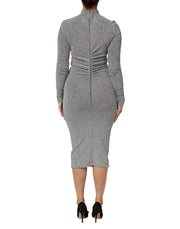 Dolce & Gabbana Gray Nylon Bodycon Sheath Long Sleeves Dress