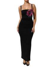 Dolce & Gabbana Black Flower Applqies Bodycon Sheath Dress