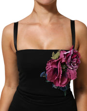 Dolce & Gabbana Black Flower Applqies Bodycon Sheath Dress