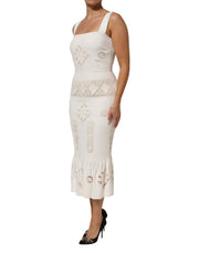 Dolce & Gabbana White Floral Lace Sleeveless Midi Dress