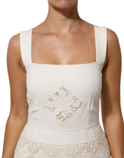 Dolce & Gabbana White Floral Lace Sleeveless Midi Dress