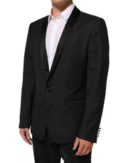 Dolce & Gabbana Black Wool GOLD 1 Button Suit Coat Blazer