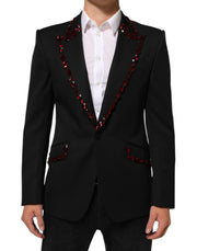 Dolce & Gabbana Black SICILIA Crystal Embellished Men Blazer