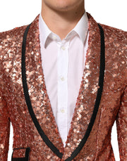 Dolce & Gabbana Pink Sequin SICILIA 1 Button Men Suit Blazer