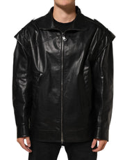 Dolce & Gabbana Black Leather Full Zip Biker Blouson Jacket