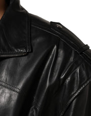 Dolce & Gabbana Black Leather Full Zip Biker Blouson Jacket