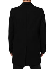 Dolce & Gabbana Black Wool Buttoned Men Trench Coat Jacket