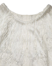 Dolce & Gabbana White Floral Lace Fringe Knee Length Dress