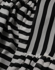 Dolce & Gabbana Black White Stripes Silk V-neck Midi Dress