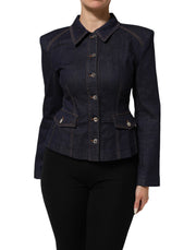 Dolce & Gabbana Dark Blue Cotton Collared Denim Coat Jacket