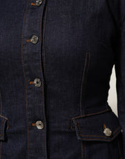 Dolce & Gabbana Dark Blue Cotton Collared Denim Coat Jacket